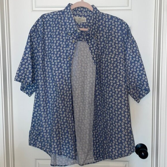 Natural Issue Mens Blue Printed Short Sleeve Button Down - Picture 1 of 1
